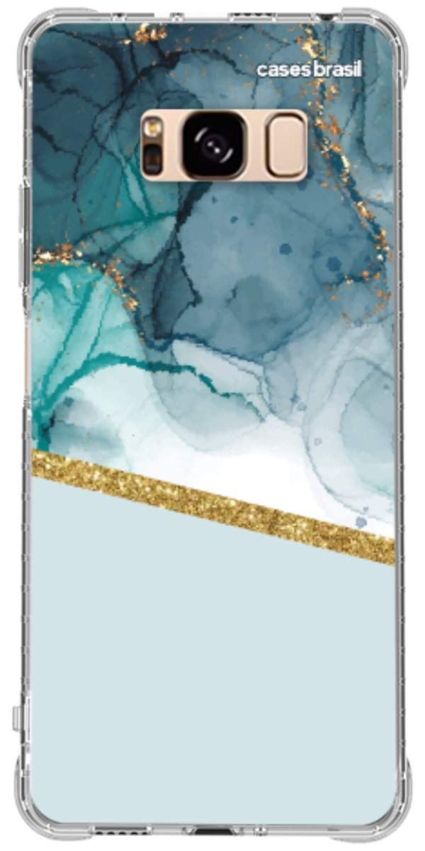 Capinha para Celular Mármore Aqua Dourada