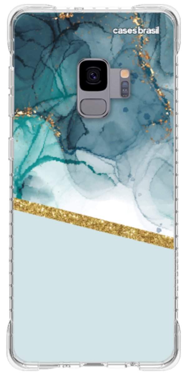 Capinha para Celular Mármore Aqua Dourada