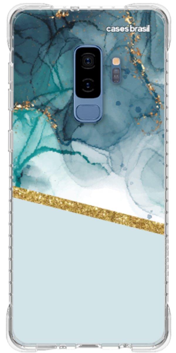 Capinha para Celular Mármore Aqua Dourada