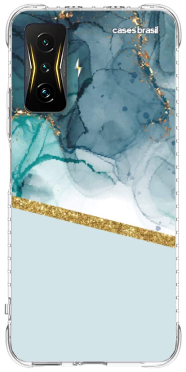 Capinha para Celular Mármore Aqua Dourada