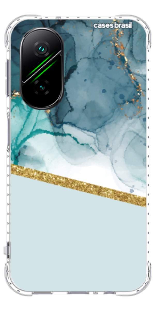 Capinha para Celular Mármore Aqua Dourada