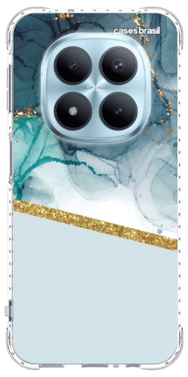Capinha para Celular Mármore Aqua Dourada