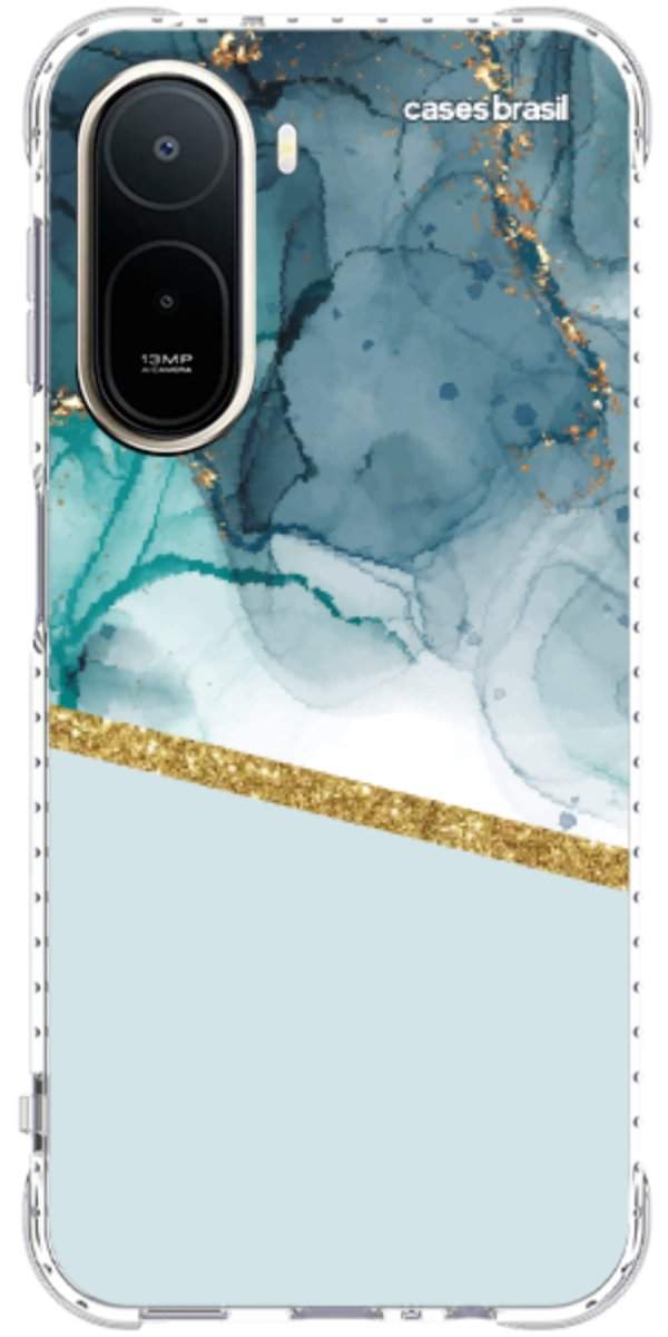 Capinha para Celular Mármore Aqua Dourada