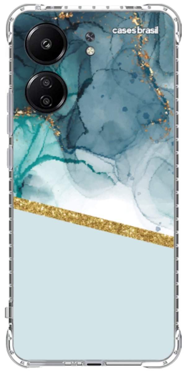 Capinha para Celular Mármore Aqua Dourada