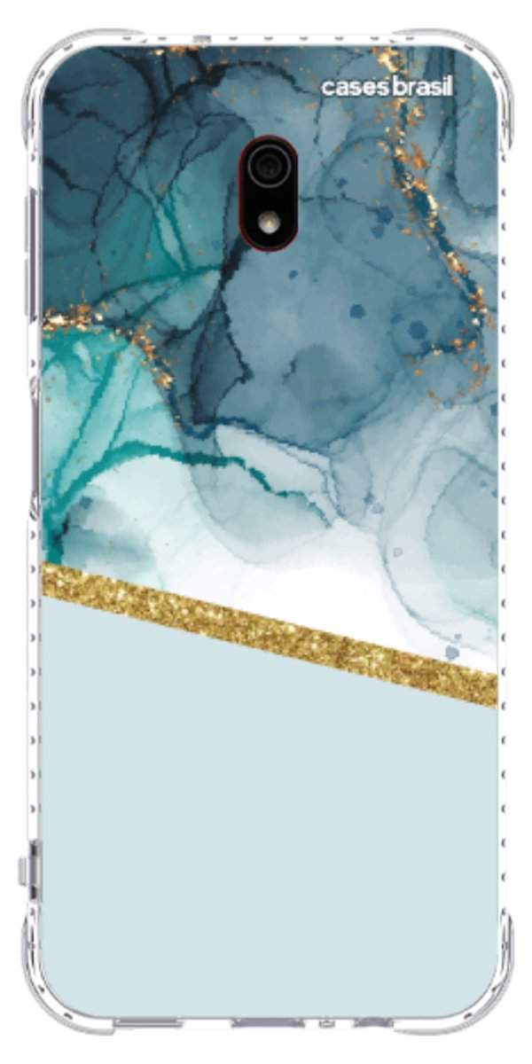 Capinha para Celular Mármore Aqua Dourada