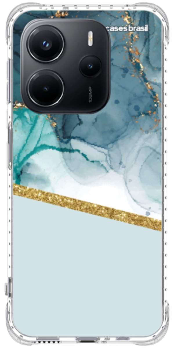 Capinha para Celular Mármore Aqua Dourada