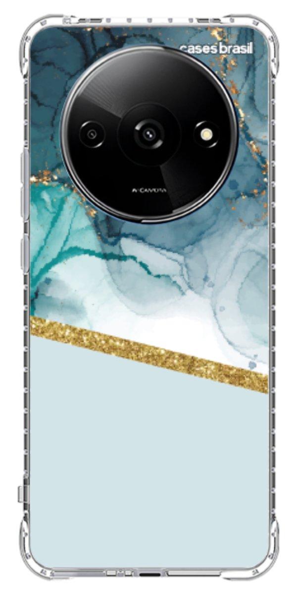 Capinha para Celular Mármore Aqua Dourada