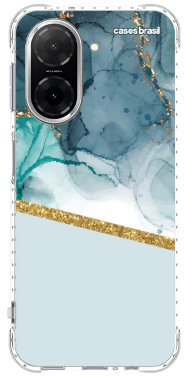 Capinha para Celular Mármore Aqua Dourada