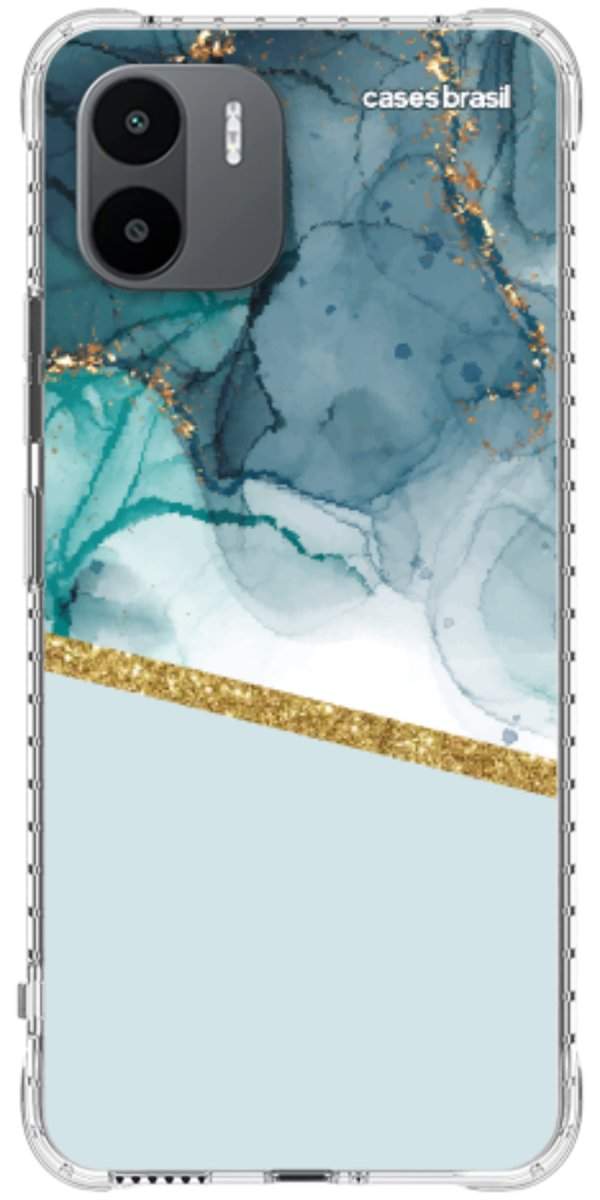 Capinha para Celular Mármore Aqua Dourada